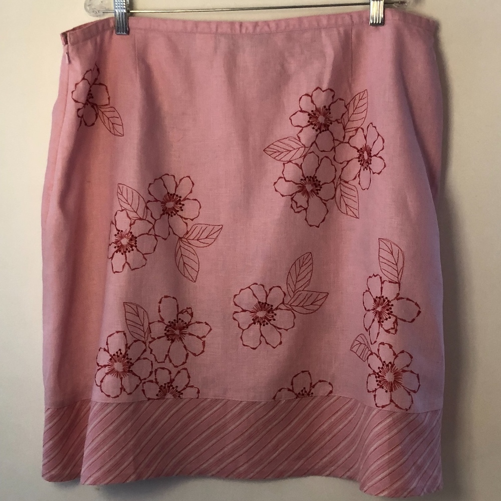 Mixed print & embroidered 100% linen skirt - Picture 2 of 8